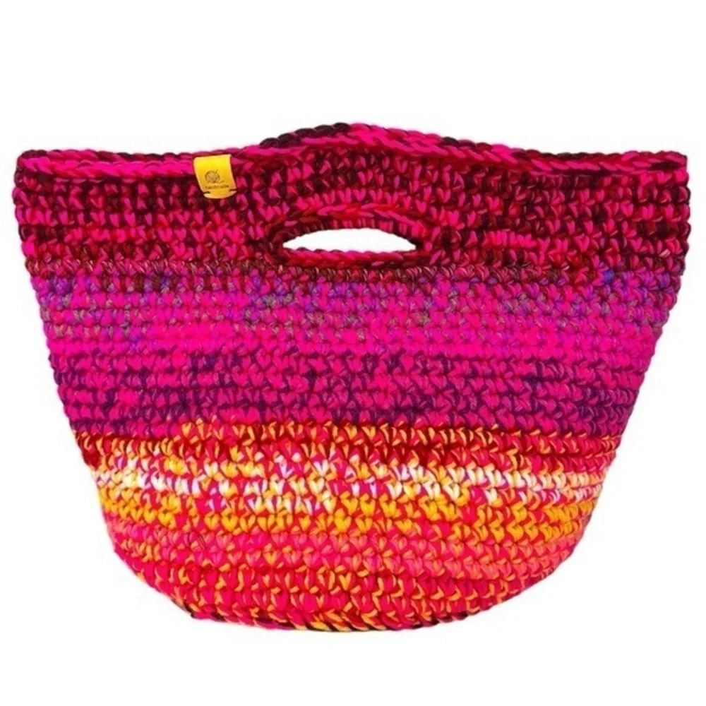 Handcrafted Multicolor Crochet Scrap Woven Tote Bag Basket Storage Handmade Knit
